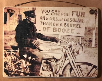Vintage Motorcycle Art , Wood Picture Plaque or Print (6'' x 8'')