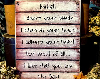 Presente personalizado para filho: Placa de madeira com foto - Handmade USA