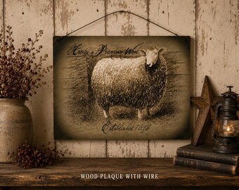 Primitive Sheep Wood Plaque • Rustic Farmhouse Sheep • 11x14 Vintage Country Wall Hanging • Primitive Farmhouse Sign • Print or Wood Sign
