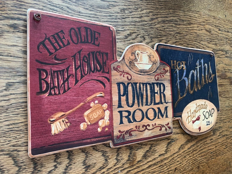 Vintage Bath Picture / Bathroom Wall Decor / Primitive / Wood Etsy