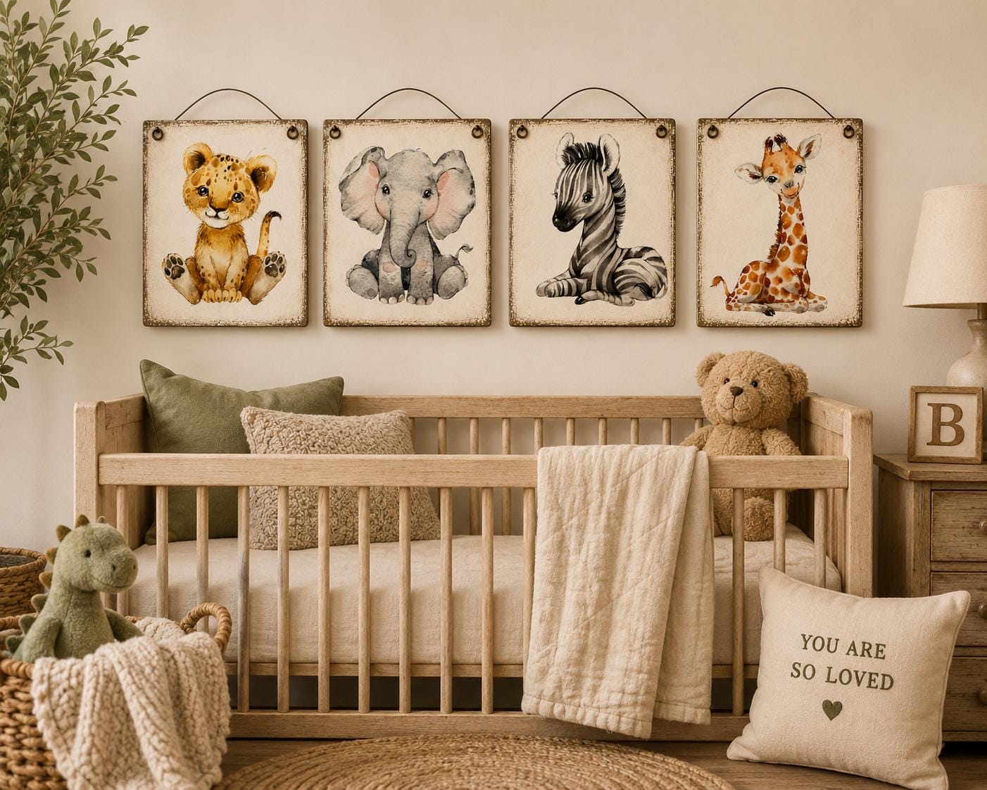 Safari Nursery Animal Wall Art * 8x10 Wood Plaque * Elephant Giraffe Zebra Leopard * Baby Nursery Decor * Baby Shower Gift