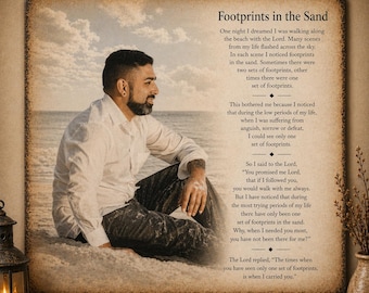 Placa fotográfica personalizada con huellas en la arena - Regalo familiar personalizado (8x10 o 11x14)