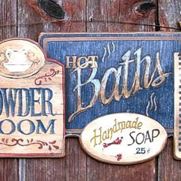Olde Bath House , Powder Room , Hot Baths , Country Bath ,  Primitive , Plaque , Picture , Sign ,Gift , Made in USA