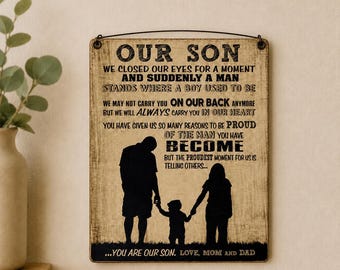 Gift for Son: Acrylic Picture Frame with Magnet, Wood Plaque or Print (6'' x 4'')