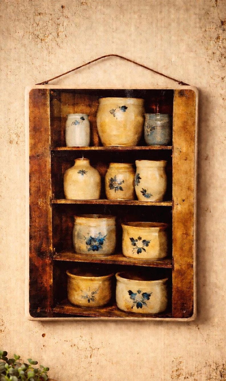 Antica targa in legno per credenza: arte primitiva in stile fattoria (4x5 o 5x7) immagine 1