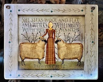 She Seeks Wool / Print to frame yourself or wood sign ready to display with vintage wire hanger / 5x7, 8x10 or 11x14 / Bestseller