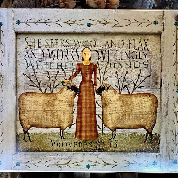 She Seeks Wool / Print to frame yourself or wood sign ready to display with vintage wire hanger / 5x7, 8x10 or 11x14 / Bestseller