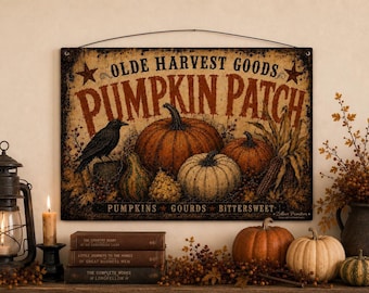 Primitive Pumpkin Patch Sign, Fall Farmhouse Decor, 16”x11” Autumn Wall Hanging, Harvest Plaque, Rustic Pumpkin Decor, Country Fall Decor