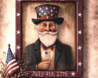 Patriotic Uncle Sam Wood Plaque: Primitive Americana Folk Art Decor