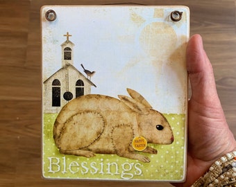 Easter Blessings, Print Adhered To Wood Ready To Display With A Vintage Tin Wire or Print Without Wood, 4.5”x5.5”, Easter Decor And Gifts