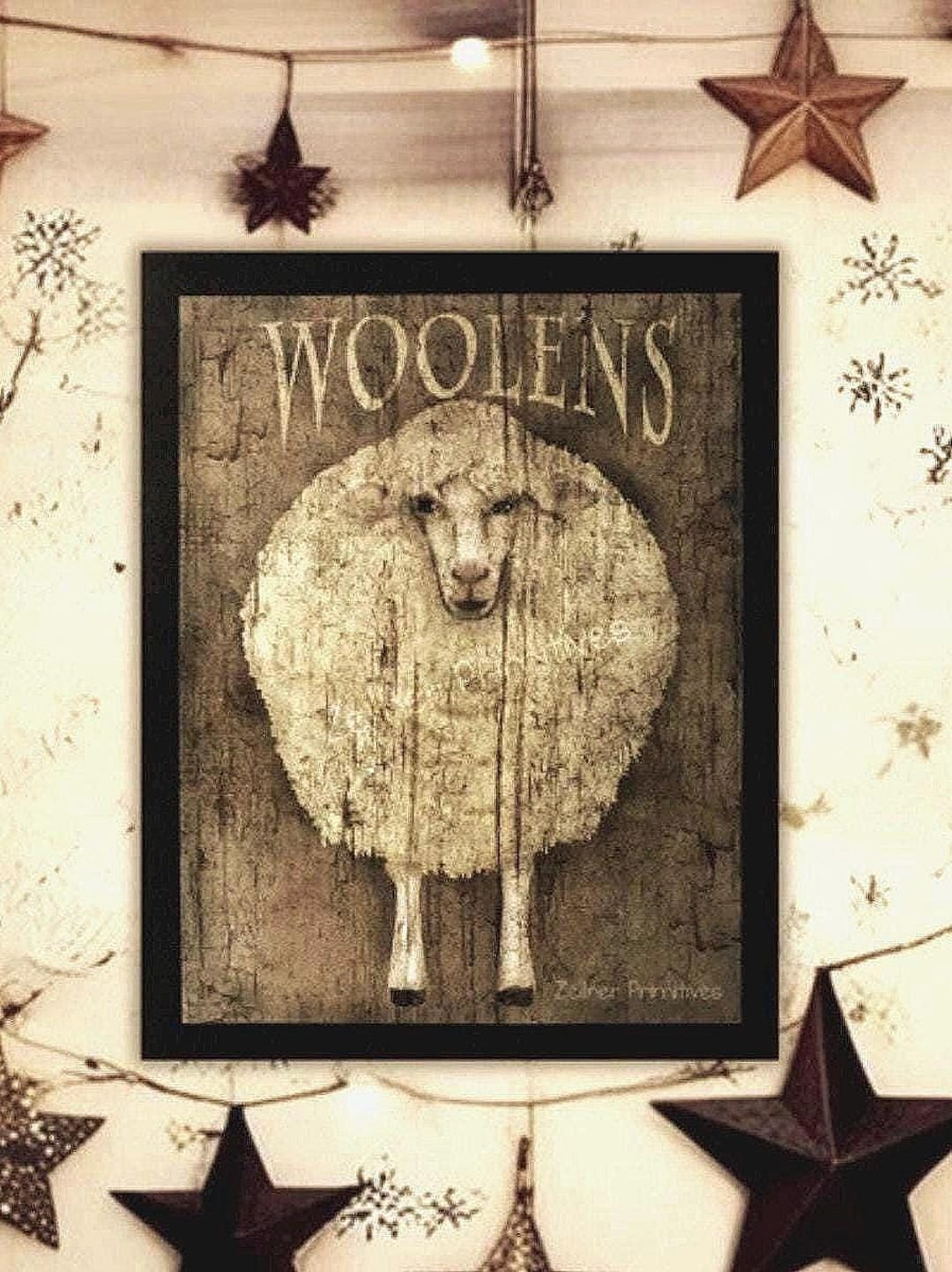 Woolens Sheep Wood Sign: Primitive Folk Art Print (11x14) - Etsy