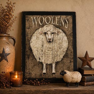 Primitieve wollen bord schapenhout • Bord boerderijschaap • Rustiek primitief decor • Muurkunst boerderij boerderij • (11 x 14 )