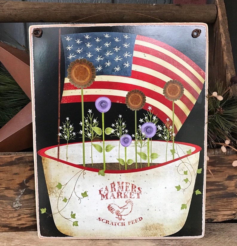 Americana Folk Art Wood Plaque: American Flag Print (8x10 or 5x7) - Etsy