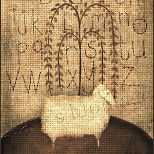 Alphabet Sheep Sampler / Wood Sign or Print  / Grain Sack  / Folk Art , Primitive Art / 11x14, 8x10, 5x7 or 4x5 / Farmhouse,  Country Decor