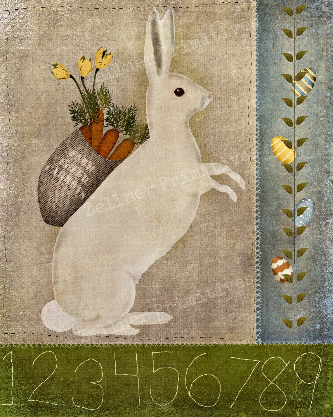 Vintage Bunny Art / 8''x10'' Print Adhered to Etsy