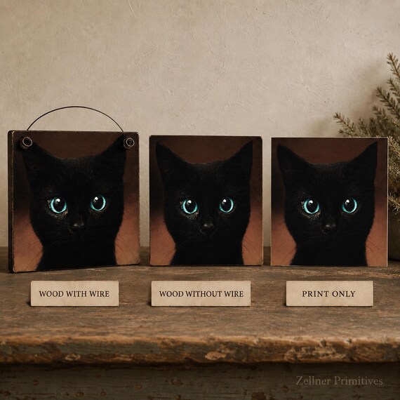 Black Cat Wall Art , Cat Lover Gift, Primitive Wood Plaque, Rustic