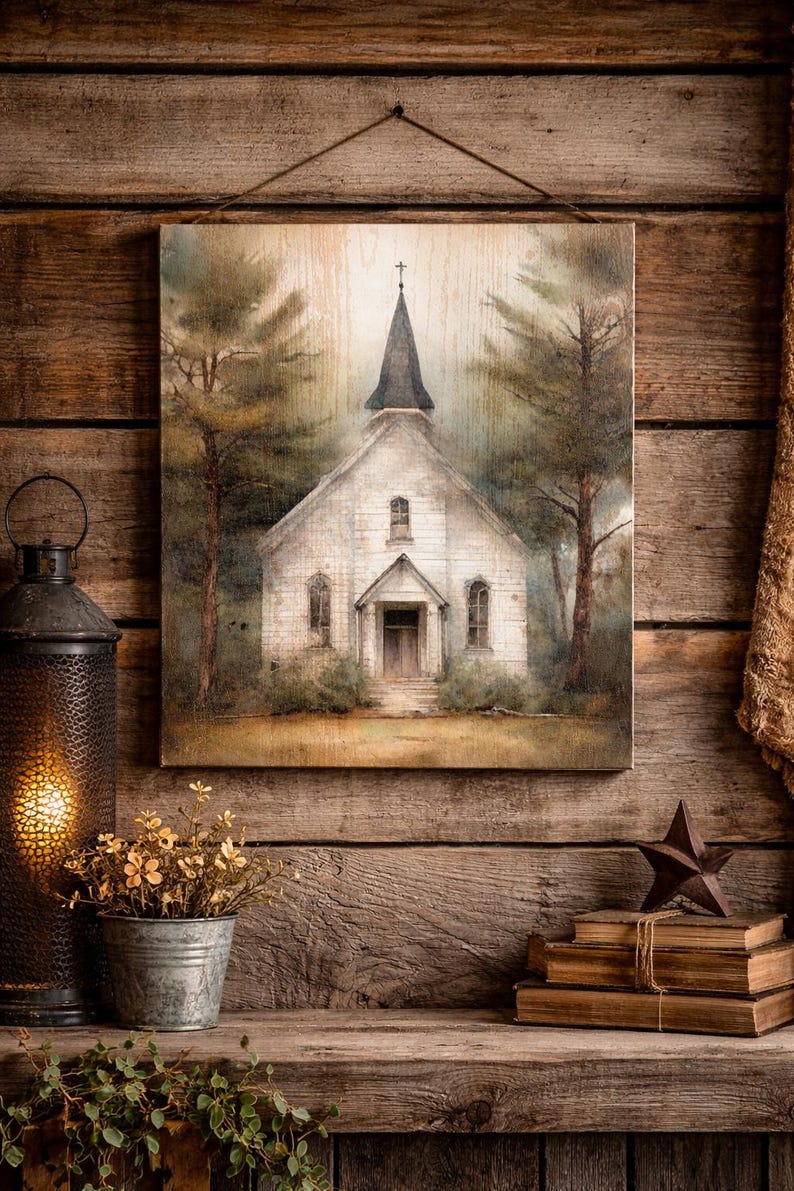 Rustic Church Merch Rustic White Church Print: Vintage Christian Wall Decor (4x5, 5x7, 8x10 ...