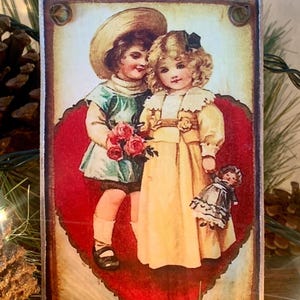 carte postale ou plaque en bois vintage de la Saint-Valentin / cadeau de la Saint-Valentin / carte de voeux / enseigne ancienne / cartes vintage / cadeaux pour la famille et les amis