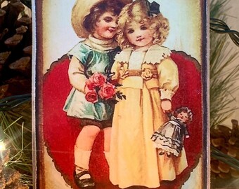 Vintage Valentine Wood Plaque: Antique Postcard Image