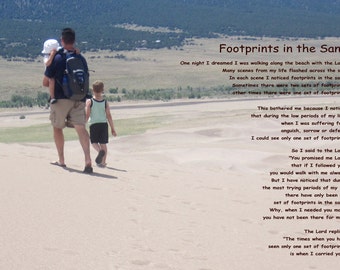 Footprints In The Sand / Personalized Gift / Made By Using Your Photograph And Adding This Poem /  8'' x 10'' Print Adhered To Wood -