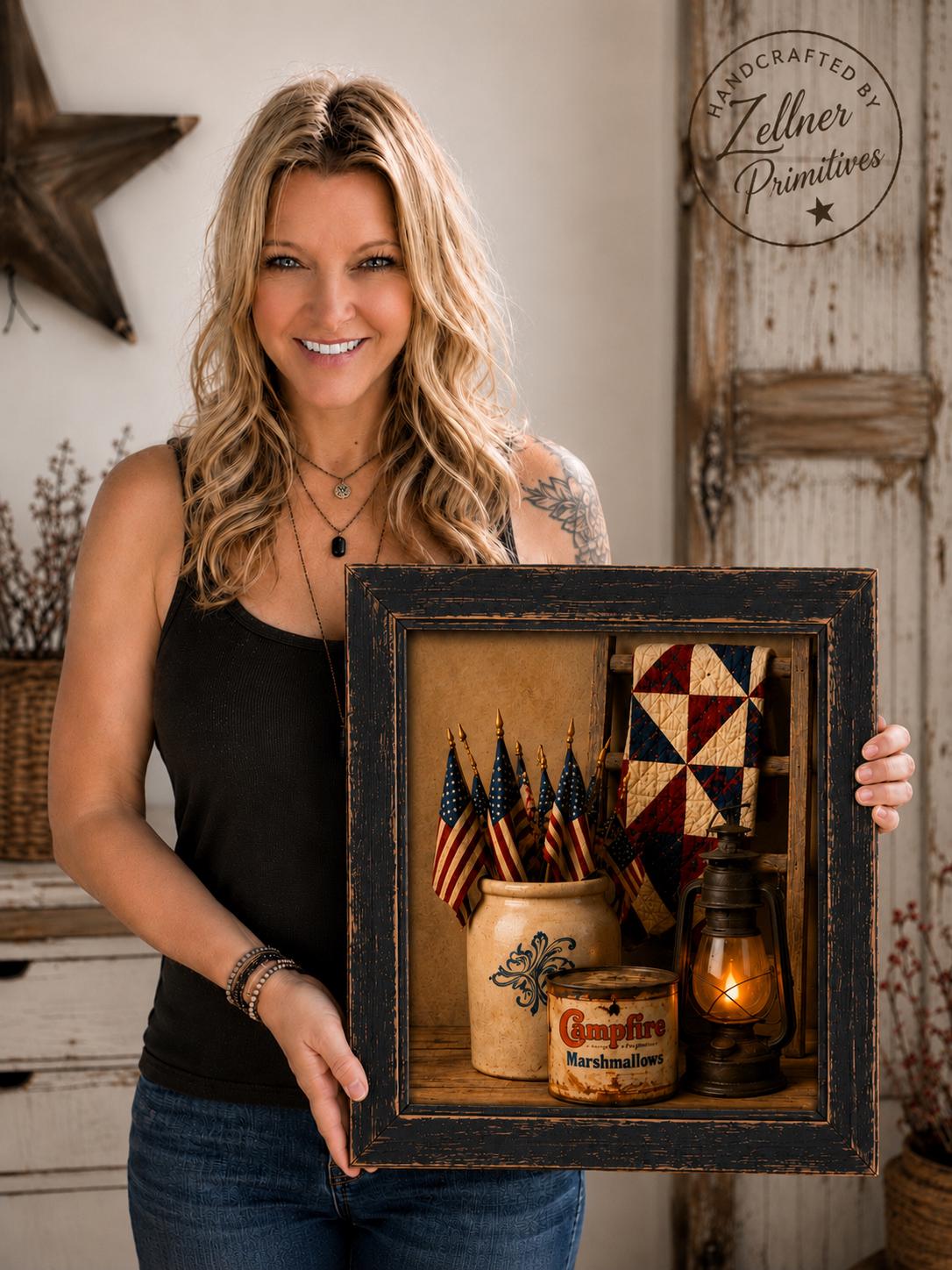 Rustic Americana Wall Art, Primitive Patriotic Decor, Vintage Lantern ...