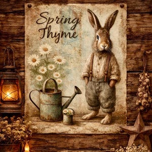 Spring Thyme Bunny Print: Farmhouse Easter Decor (4x5, 5x7 or 8x10)
