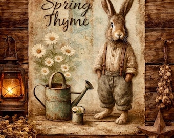 Spring Thyme Bunny Print: Farmhouse Easter Decor (4x5, 5x7 or 8x10)