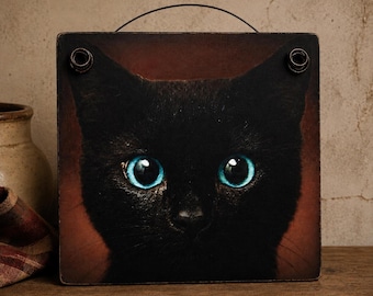 Black Cat Wall Art , Cat Lover Gift, Primitive Wood Plaque, Rustic Black Cat Wall Art , Cat Lover Gift, Primitive Wood Plaque, Rustic