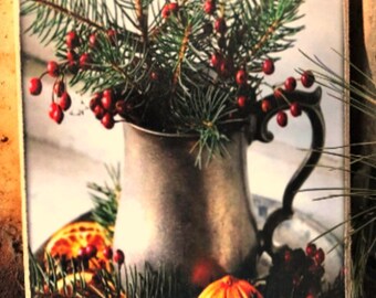 Primitive Winter Pines Plaque: Berries & Oak, Ready to Display