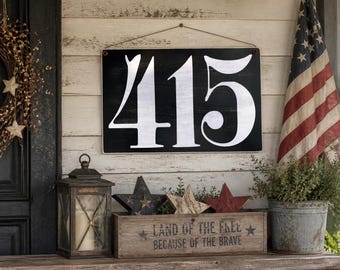 House Number Sign, Farmhouse Address Plaque, Porch Address Sign, Black Wood Sign, Outdoor Covered Porch Decor (16''x11'')