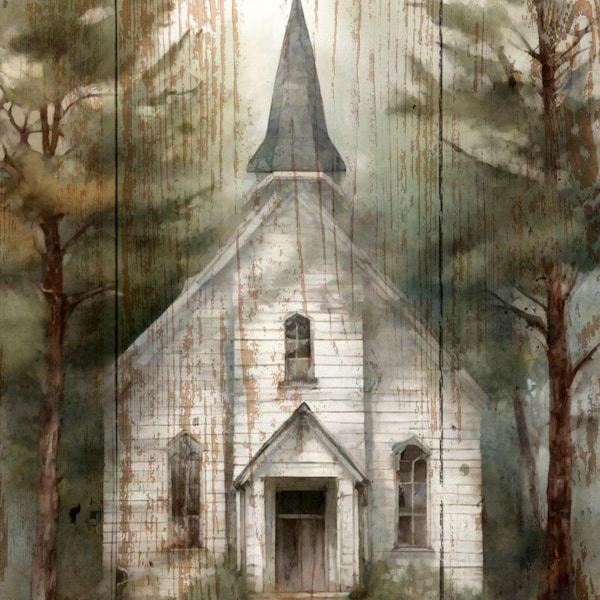 Rustic White Church Print: Vintage Christian Wall Decor (4x5, 5x7, 8x10, 11x14)