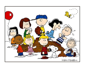 Charlie Brown and the Gang - Greeting Card or Wood Plaque: Sparkling Glitter Art (4.4x3.5)