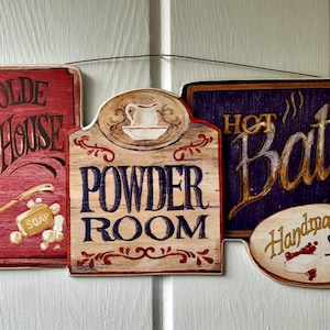 Vintage Bath Art / Wood Sign / Farmhouse Decor / Antique Style Wall Art /  Nice Size 17&quot; x 8 / Handmade in USA