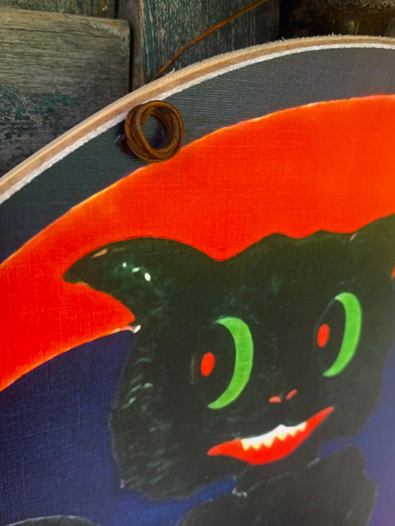 Vintage Halloween Art Adhered to Wood Complete With Rusty Tin Etsy