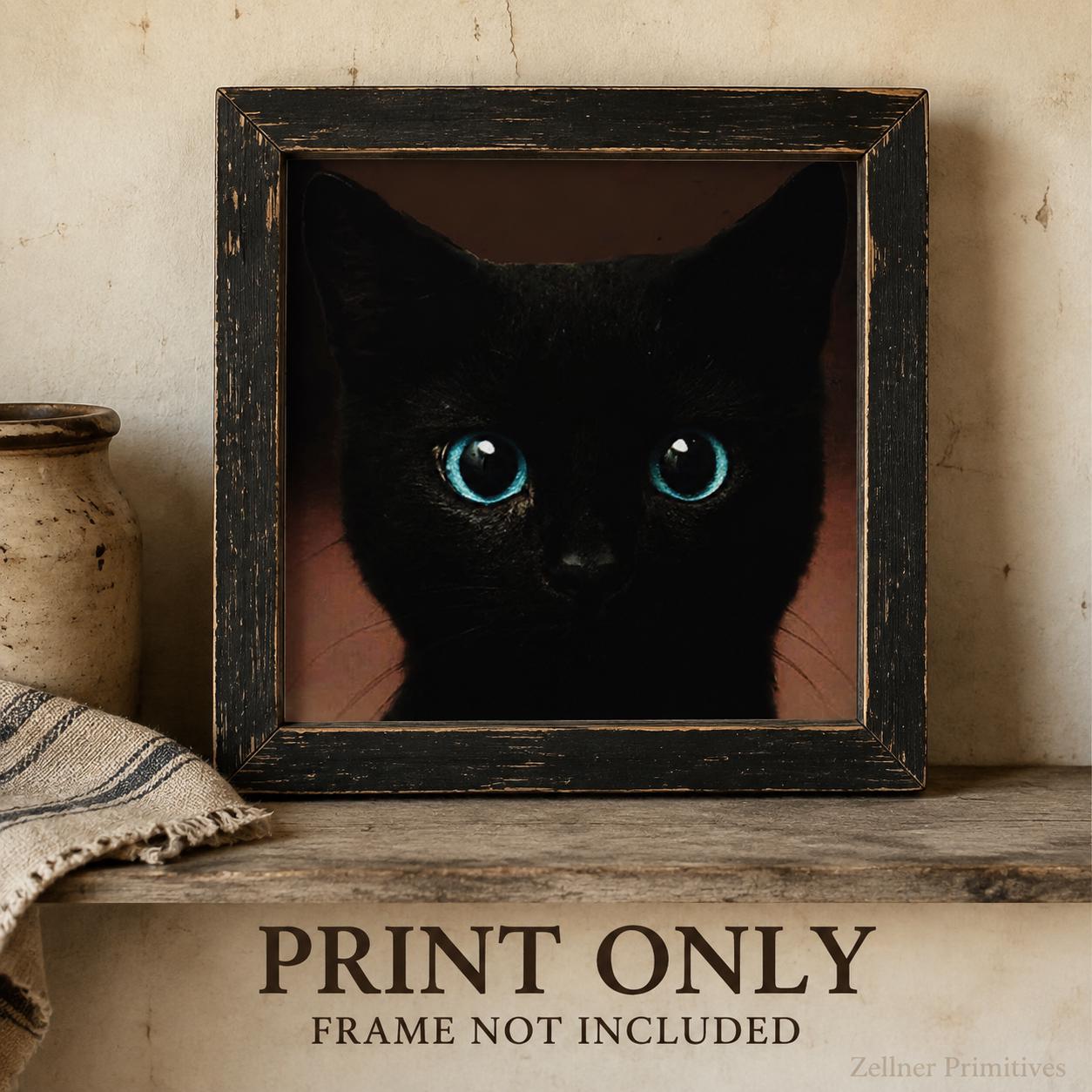 Black Cat Wall Art , Cat Lover Gift, Primitive Wood Plaque, Rustic