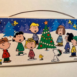 Charlie Brown und die Peanuts Gang / schöne funkelnde Glitter / 8 x 4 / Holzschild / Grußkarten erhältlich!