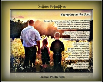 Footprints In The Sand  -  Personalized Photo Gift - Custom Made Using Your Own Photograph With Quote  - Handmade - Art  Adhered To Wood -