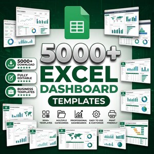 Bundel 5000+ Excel-dashboardsjablonen | Spreadsheets voor KPI's, financiën, verkoop en bedrijfsrapportage | Analytics-dashboardpakket