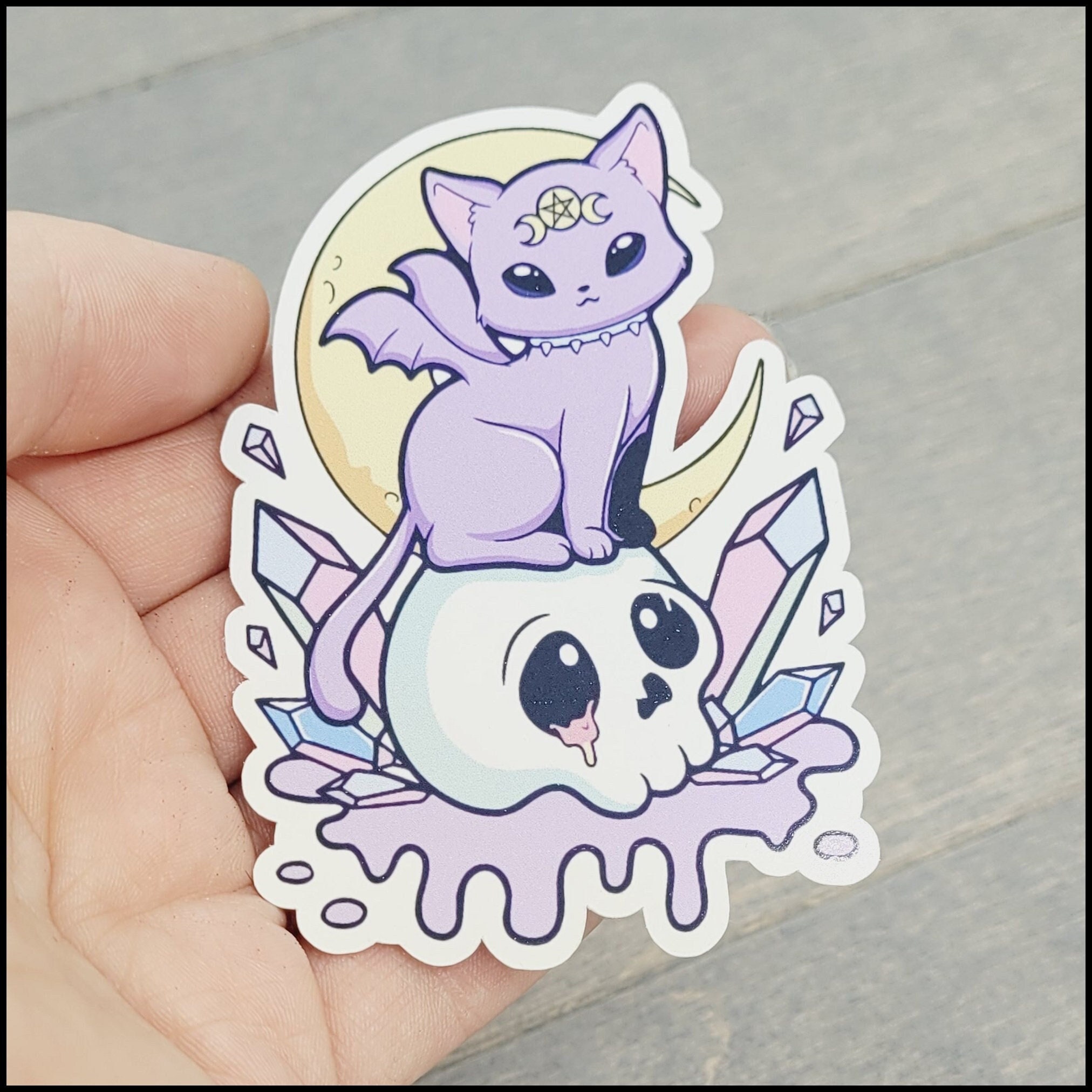 Kitty Cat on Skulls Pastel Goth Aesthetic Cute Kawaii Stickers