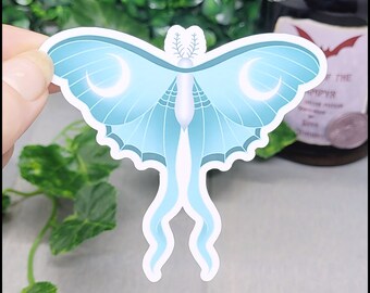 LUNA MOTH Sticker -luna, moth, moon, butterfly, blue, holographic, stars