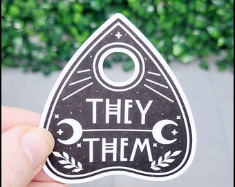 Pronouns Planchette Sticker - pronouns sticker, planchette ouija, respect pronouns, queer sticker, waterproof sticker, water bottle sticker