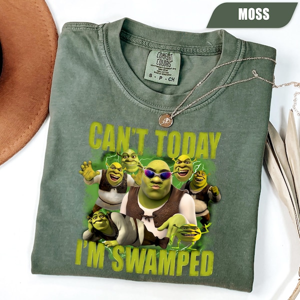 Comfort Colors® Funny Shrek Meme Shirt, Can't Today I'm Swamped Tee, Shrek And Fiona Cartoon shirt, Retro Pop Culture Humor, Movie Fan Gift