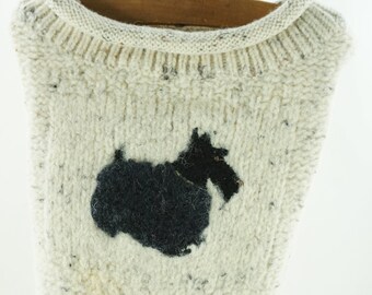 Acorn Sweater Christmas Stocking Felted Wool Embroidery Scottie Dog Terrier Scotland Plaid Scots 3D Repurposed Recycled Applique  OOAK 1195