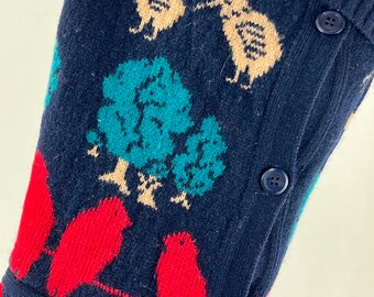 Redbirds Kiwi Sheep Cattle Christmas Stocking New Zealand Animals Repurposed Scan Alp Wool Vest Buttons Navy Blue Red White Teal Tan 1352