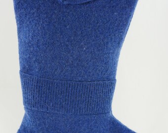 Christmas Stocking Merino Wool Felt Blue Repurposed Banana Republic Sweater Shawl Collar Hanger OOAK Recycled Upcycled 1096