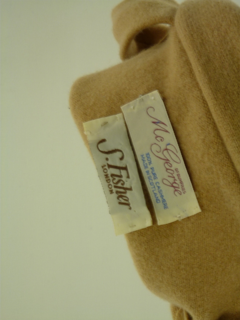 Christmas Stocking Cashmere Wool Felt Scotland McGeorge Sweater OOAK Camel Tan Beige Mother of Pearl Button Recycled Repurposed 968