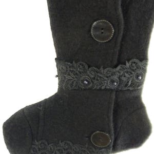 Christmas Stocking Felt Boiled Wool Black Goth Lace Beads Buttons Lisa International Recycled Repurposed Upcycled 826