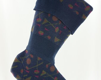 Christmas Stocking Golf Wool Felt Izod Club Sweater Navy Sport Golf Tees Clubs Pink Green Repurposed Recycled Upcycled 1062
