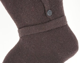 Christmas Stocking Sock Felted Wool Dark Chocolate Brown Buttons Repurposed Recycled Upcycled OOAK 127