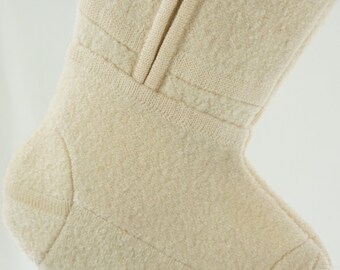 Medias de Navidad Felted Lana hervida Australia Crema de marfil Almendra blanca Off Chaqueta blanca reutilizada Cremallera reciclada reciclada 465